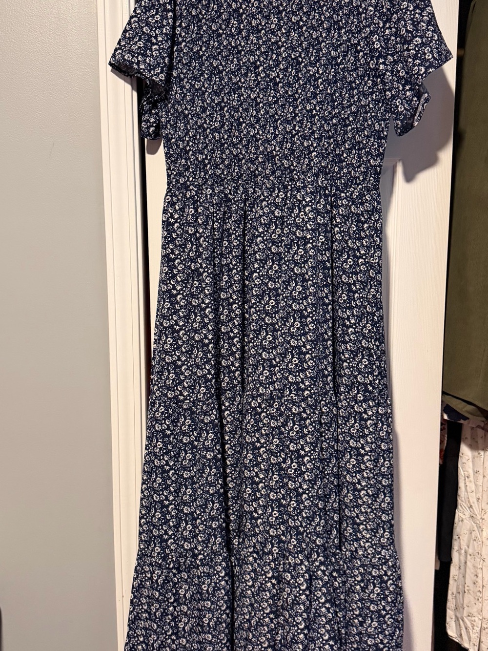 Navy Floral Smocked Maxi Dress